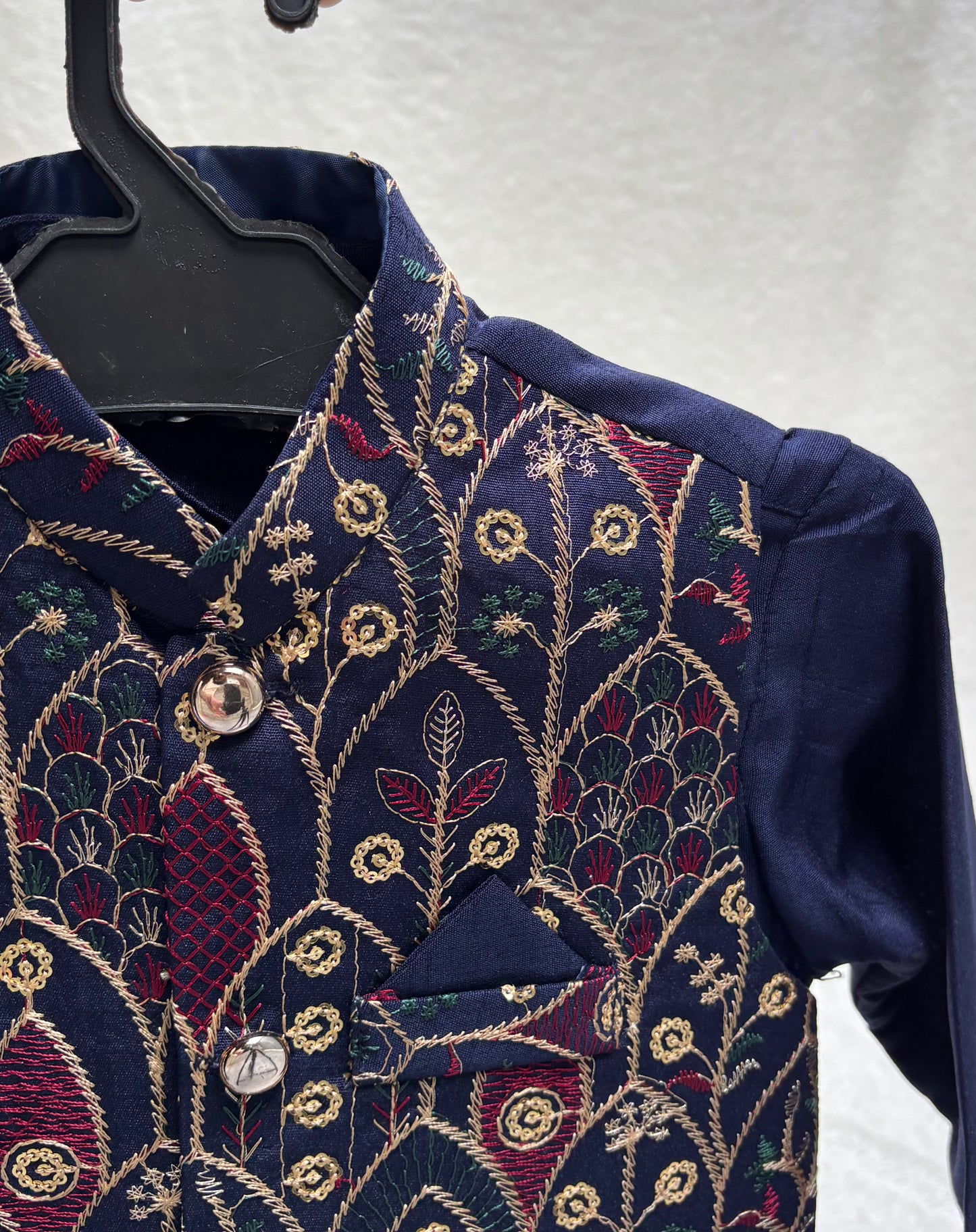 BLUE EMBROIDERED WAISTCOAT 3PC