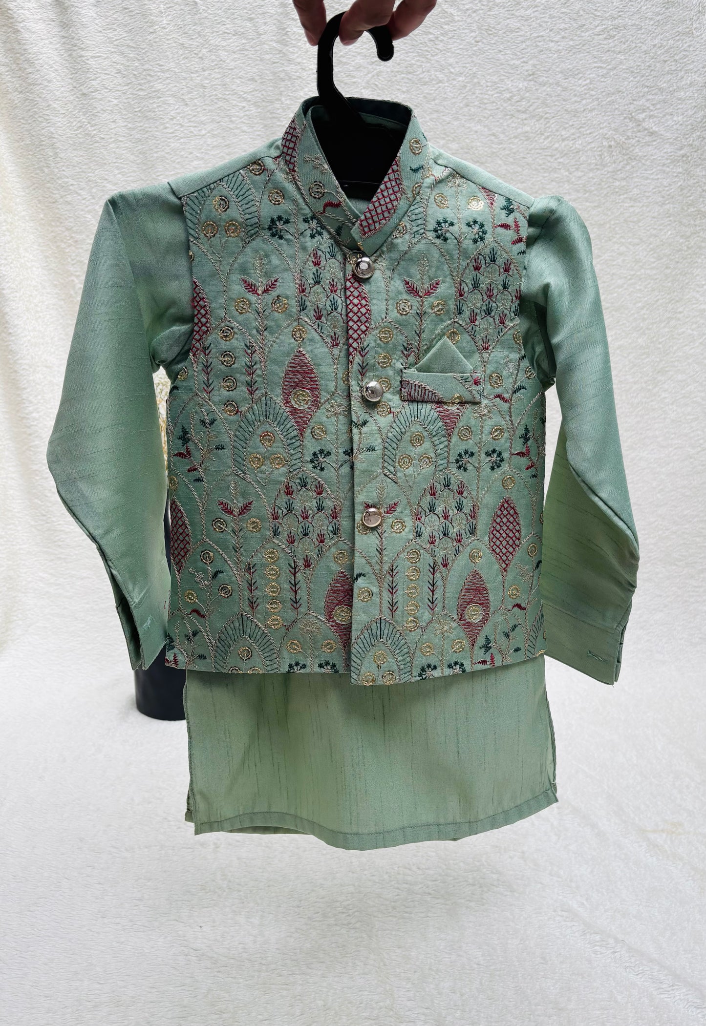 MINT GREEN EMBROIDERED WAISTCOAT 3PC