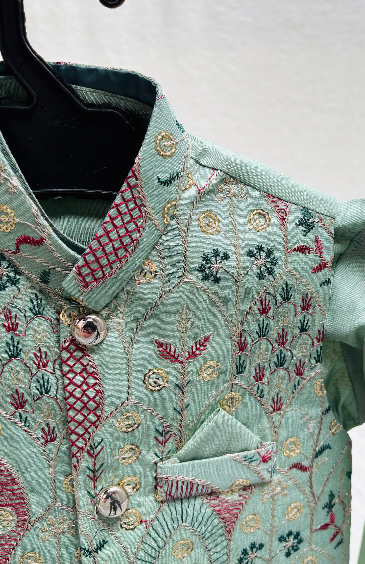 MINT GREEN EMBROIDERED WAISTCOAT 3PC