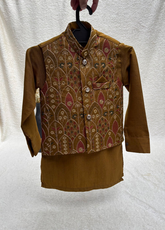 MEHANDI EMBROIDERED WAISTCOAT 3PC