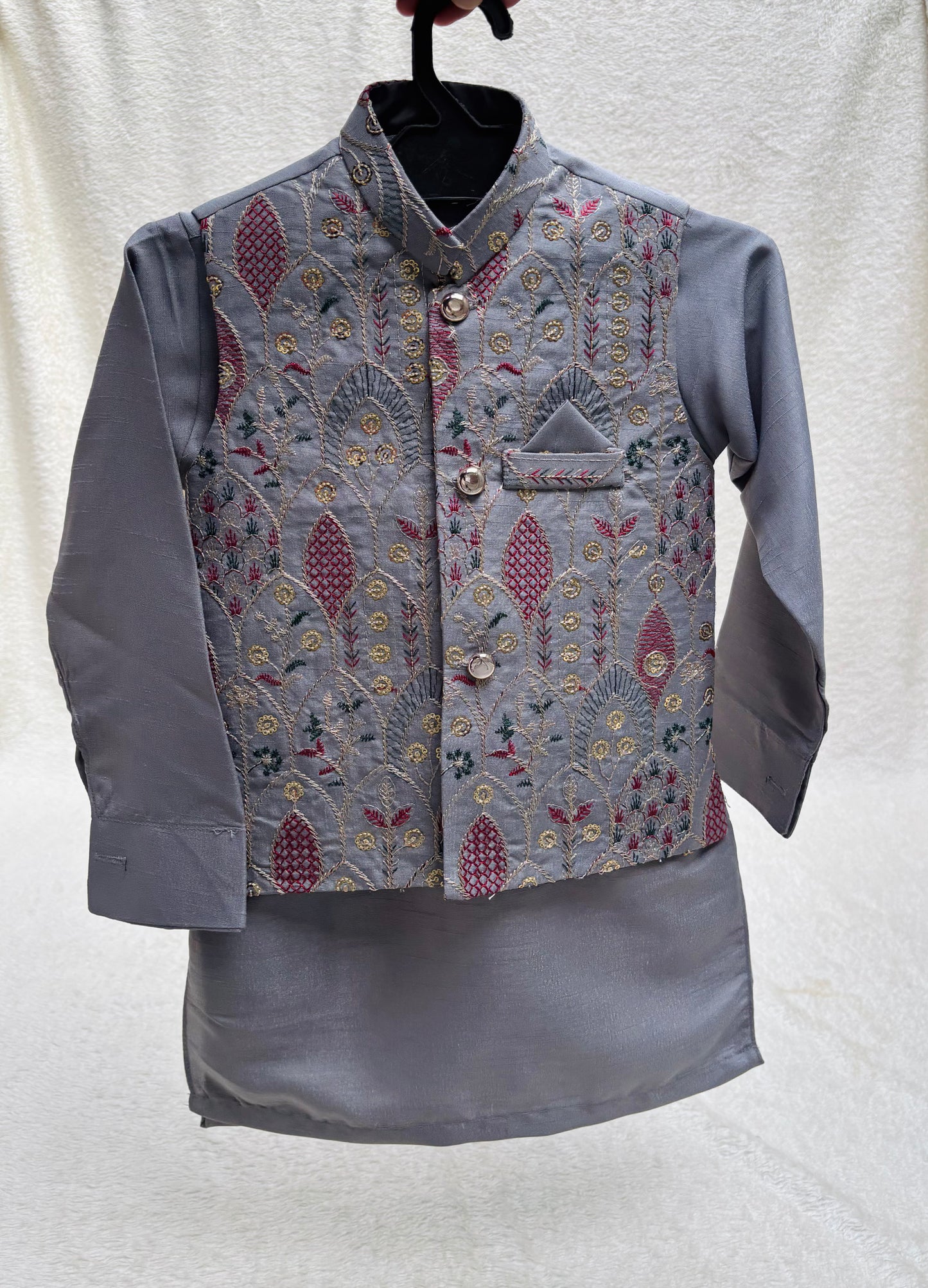 GRAY EMBROIDERED WAISTCOAT 3PC