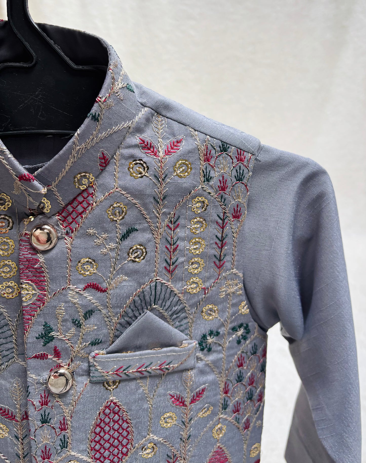 GRAY EMBROIDERED WAISTCOAT 3PC