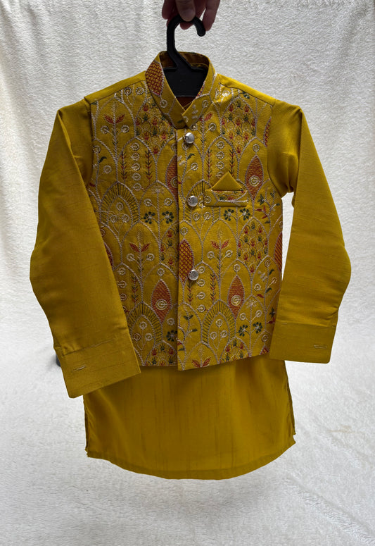 YELLOW EMBROIDERED WAISTCOAT 3PC