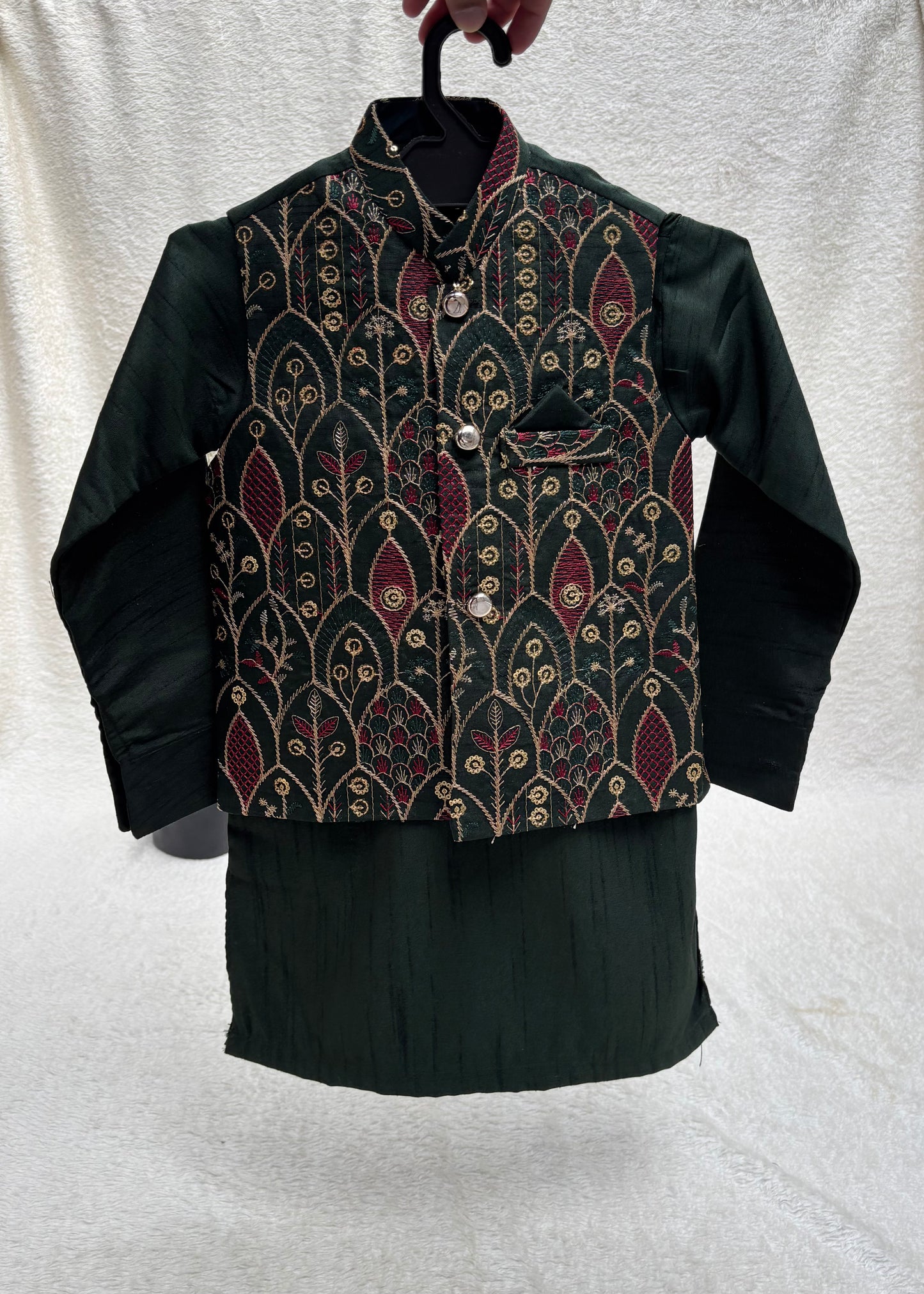 GREEN EMBROIDERED WAISTCOAT 3PC