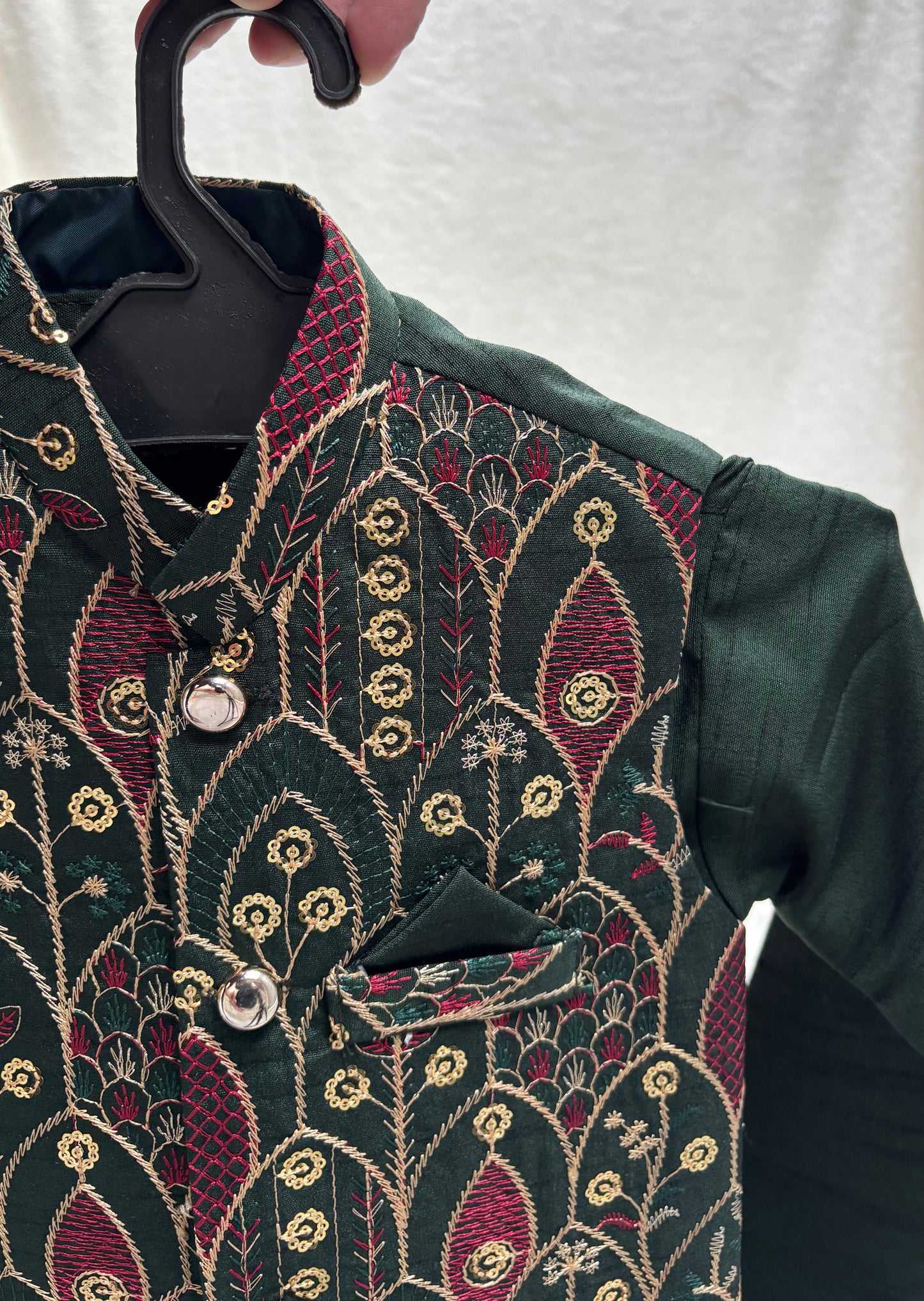 GREEN EMBROIDERED WAISTCOAT 3PC