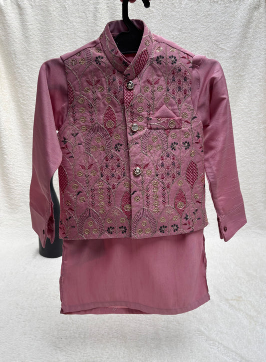 ORCHID PINK EMBROIDERED WAISTCOAT 3PC