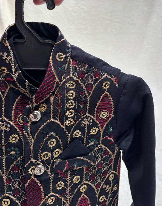 BLACK EMBROIDERED WAISTCOAT 3PC