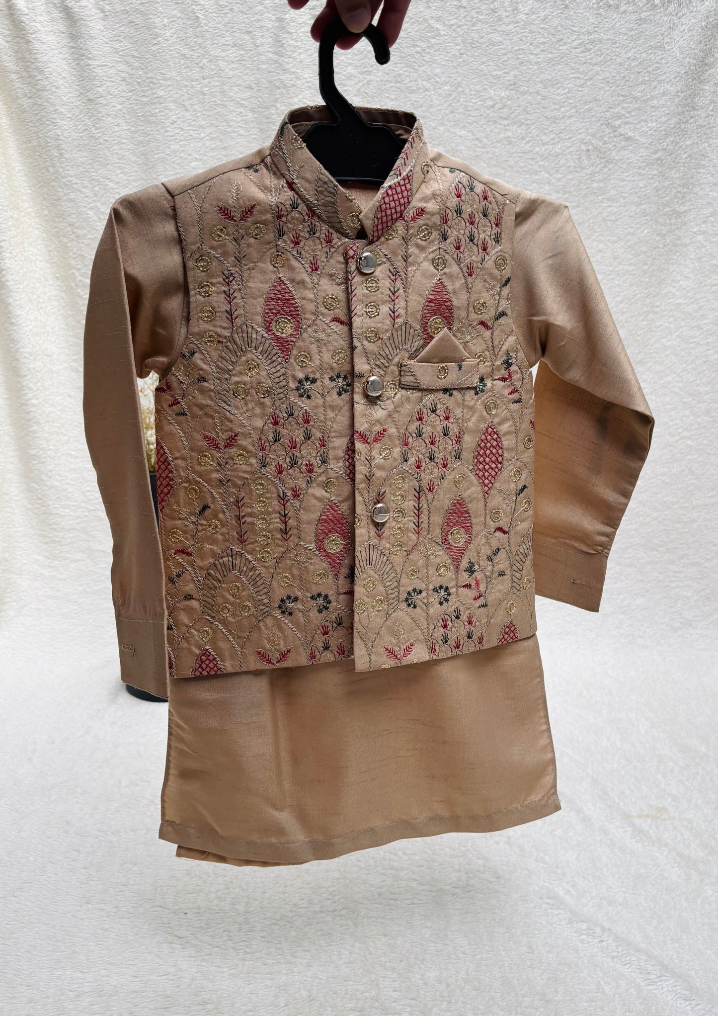 BEIGE EMBROIDERED WAISTCOAT 3PC