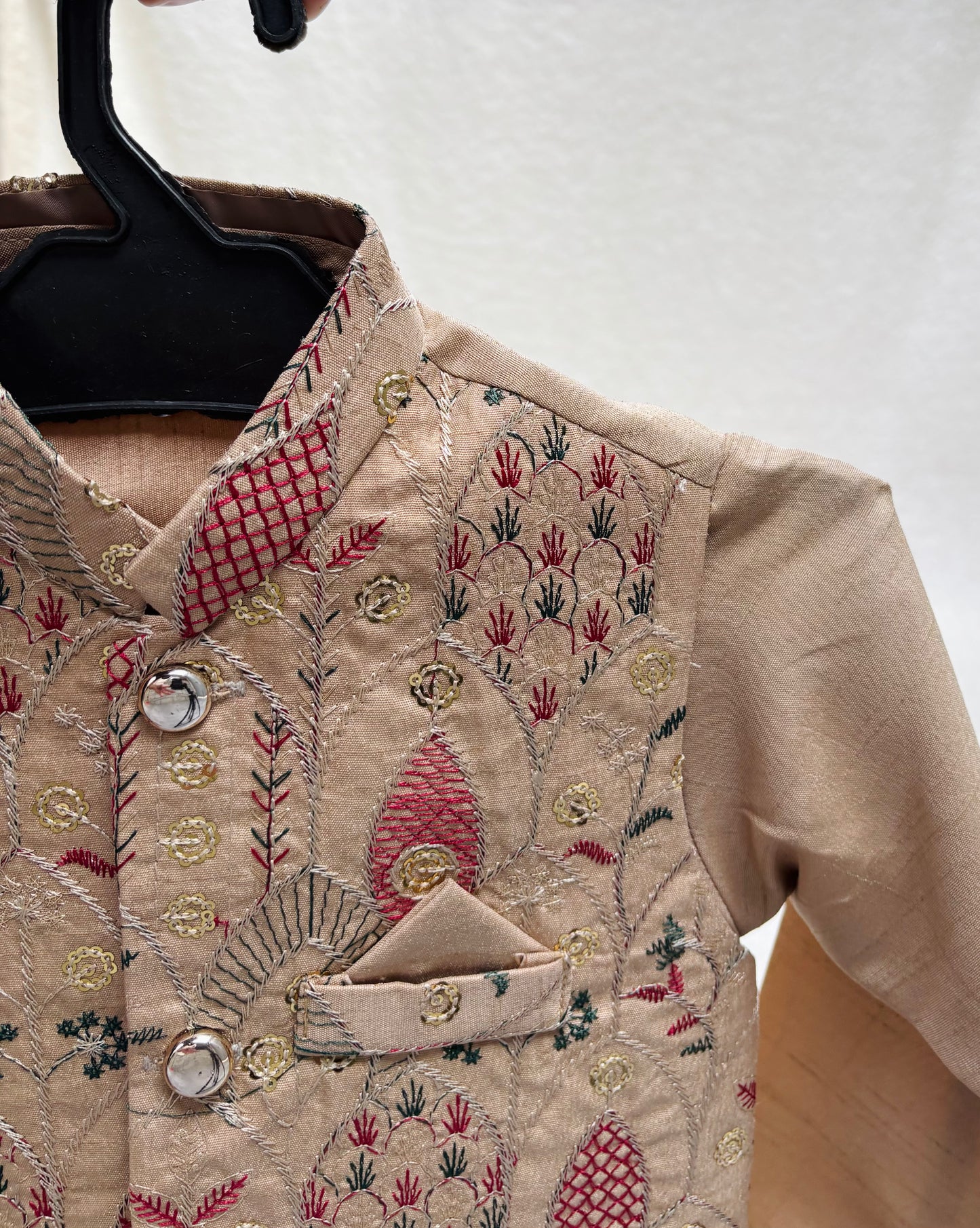 BEIGE EMBROIDERED WAISTCOAT 3PC