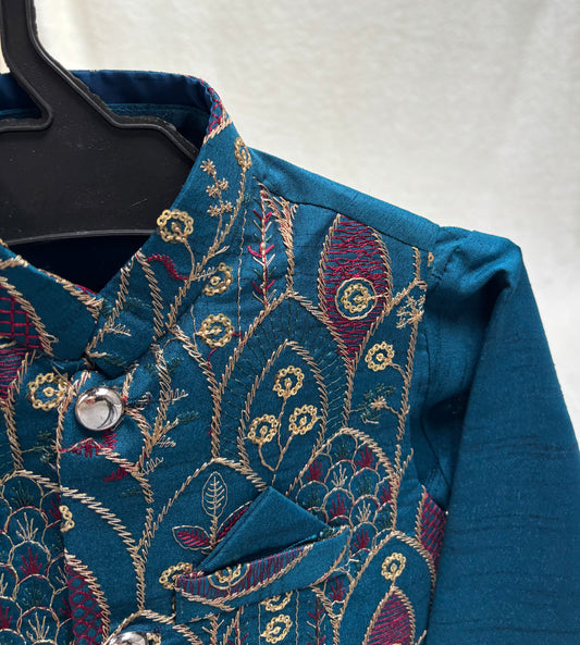 ZINC BLUE EMBROIDERED WAISTCOAT 3PC