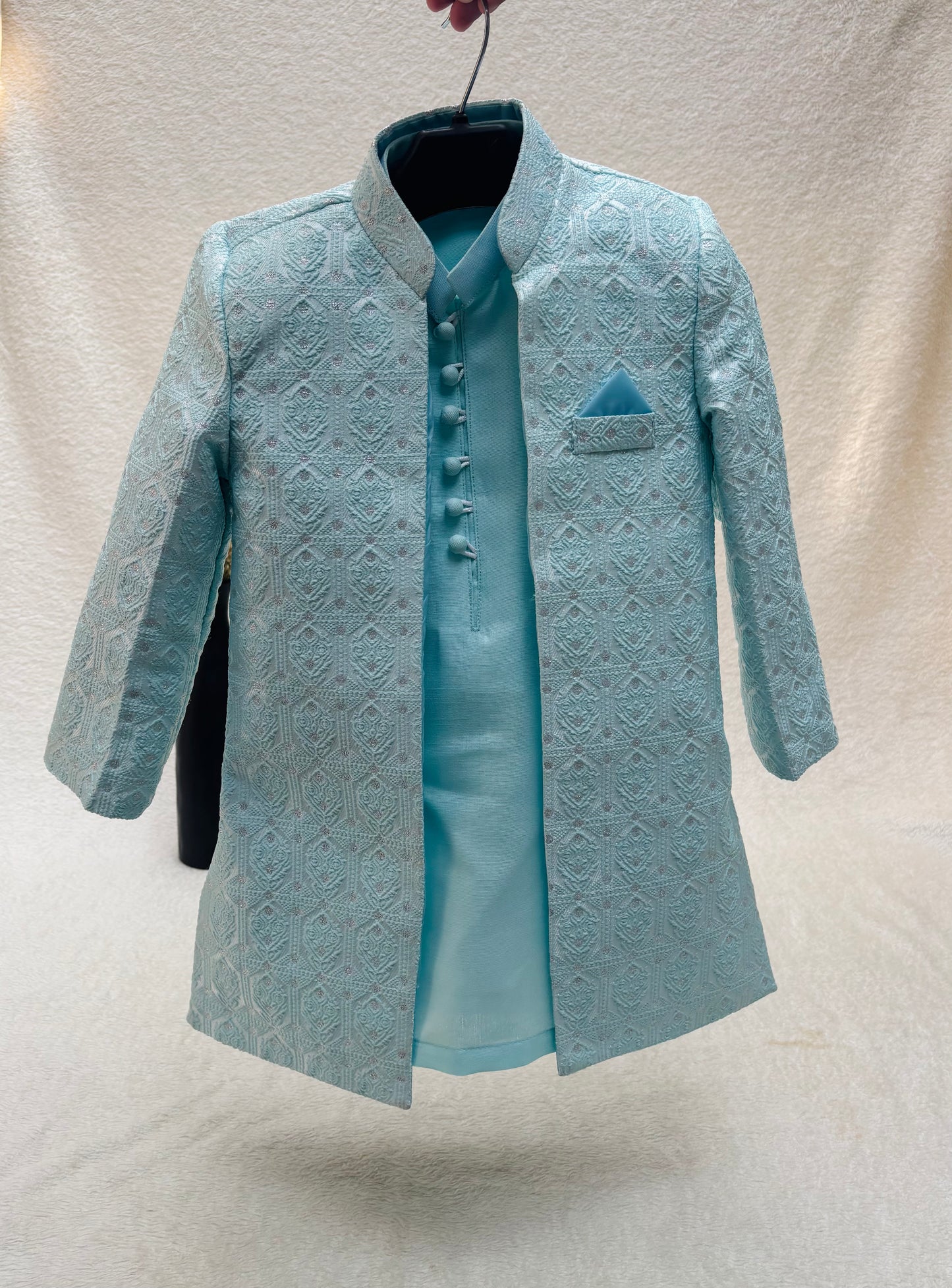 Light Blue Self Sherwani Suit