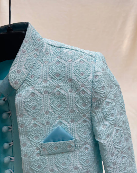 Light Blue Self Sherwani Suit