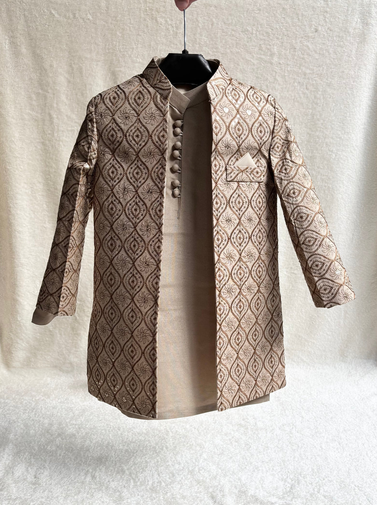 Beige Embroidered Sherwani Suit (107)
