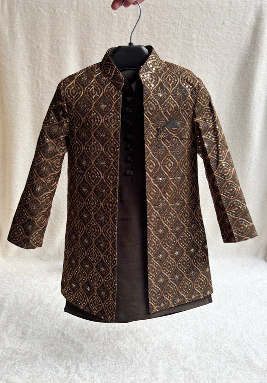 Dark Mehandi Embroidered Sherwani Suit (102)