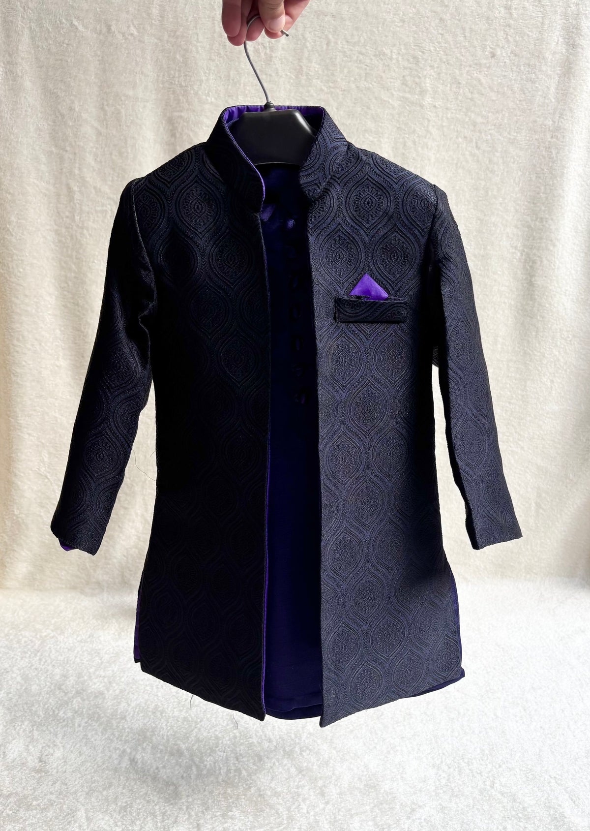 Blue Self Sherwani Suit