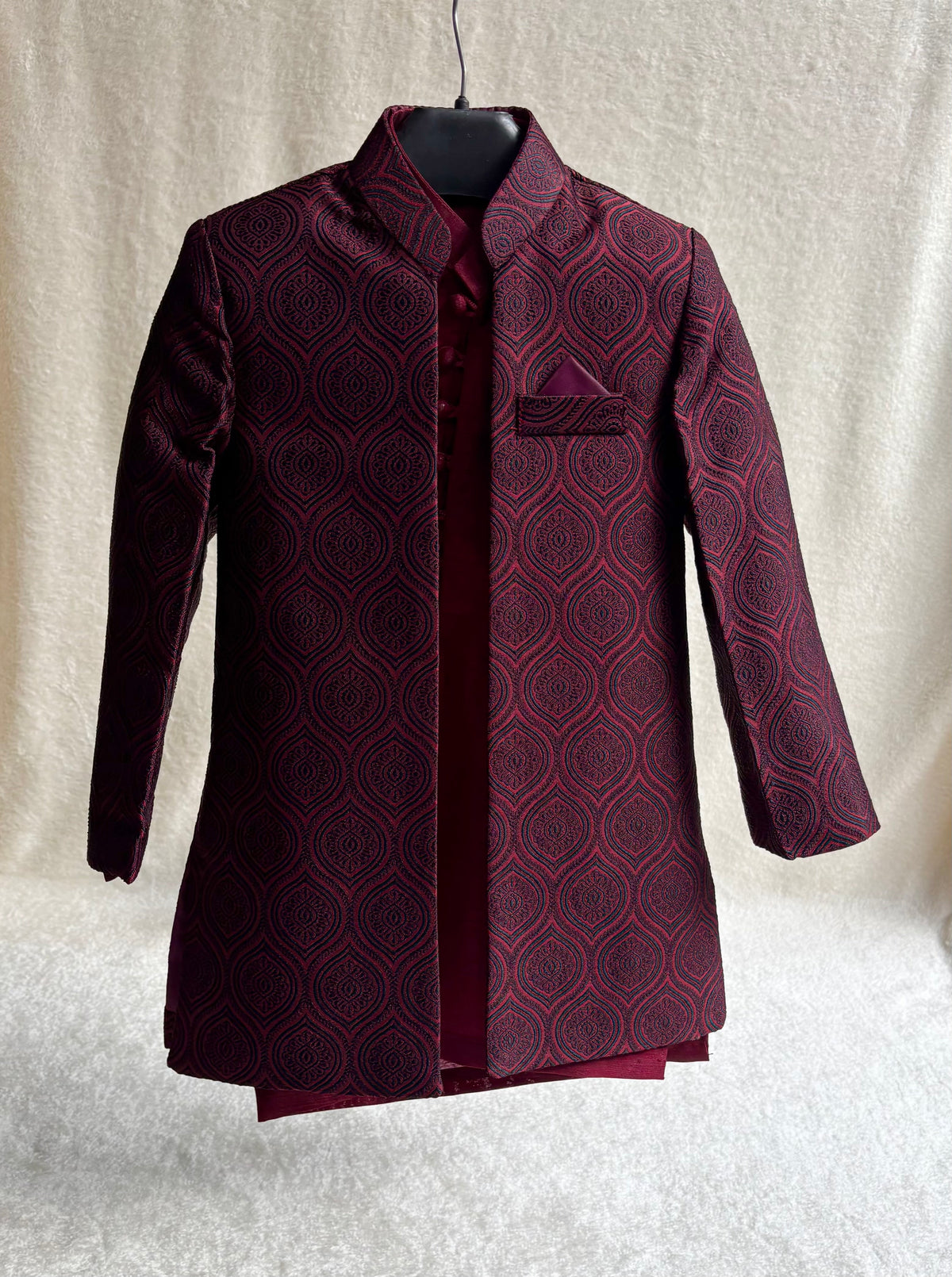 Maroon Self Sherwani Suit