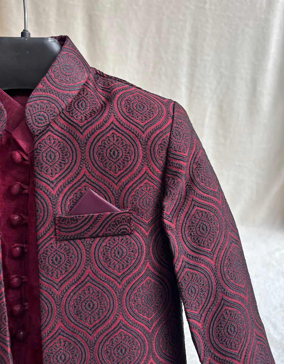 Maroon Self Sherwani Suit