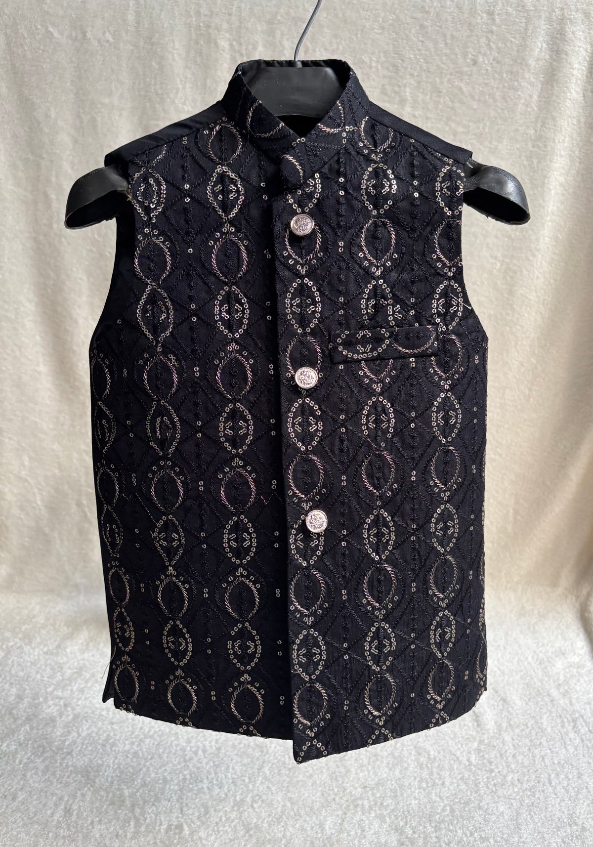 Black Sequins Embellished Waistcoat