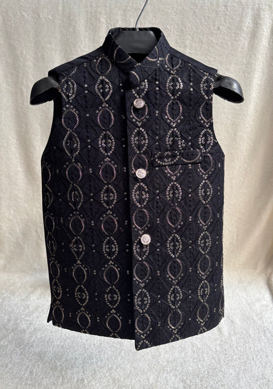 Black Sequins Embellished Waistcoat