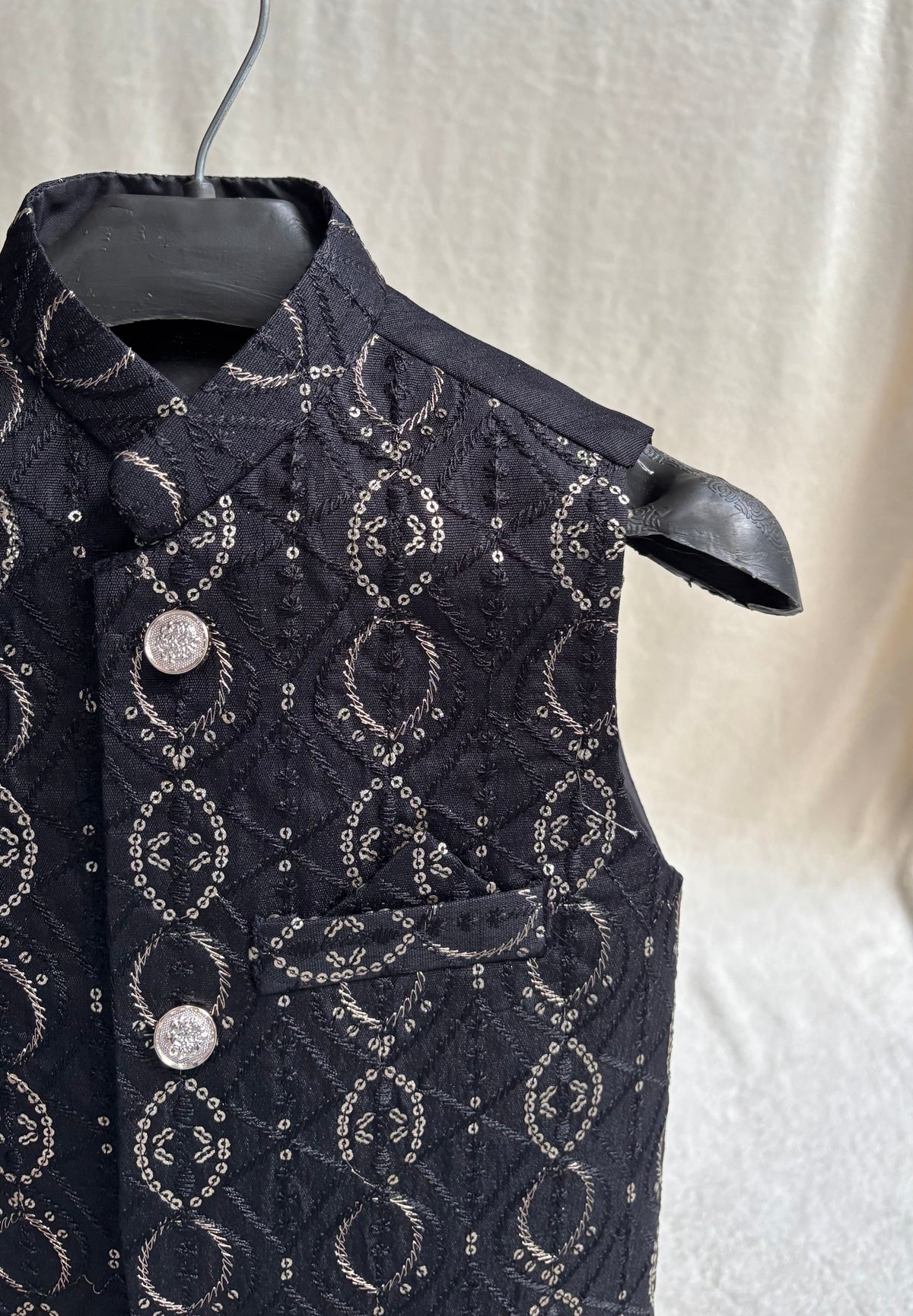 Black Sequins Embellished Waistcoat