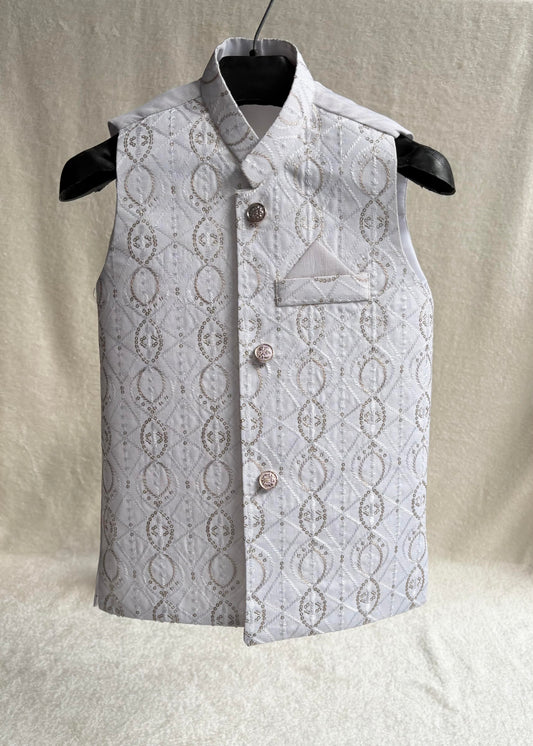 White Sequins Embellished Waistcoat