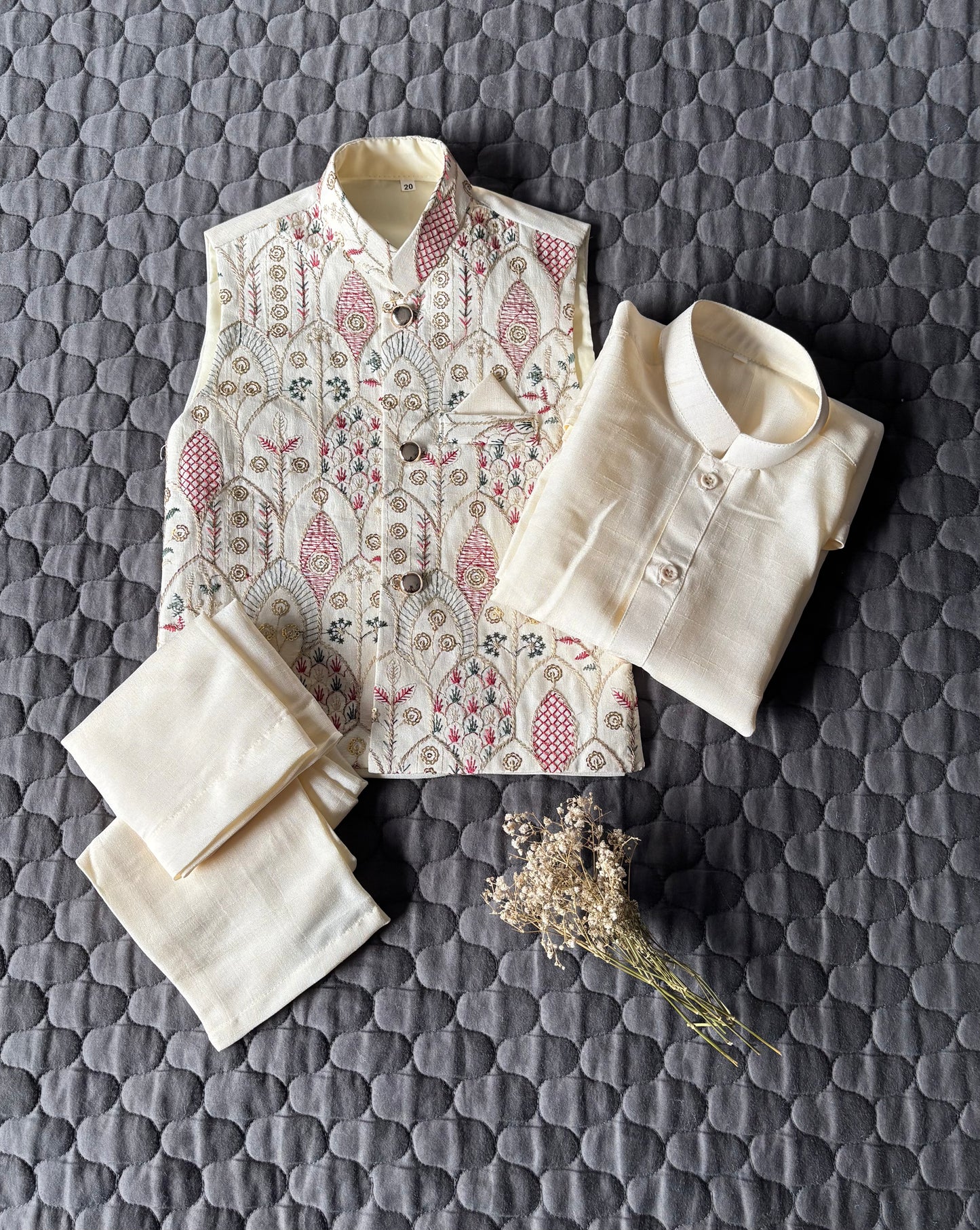 OFF-WHITE EMBROIDERED WAISTCOAT 3PC