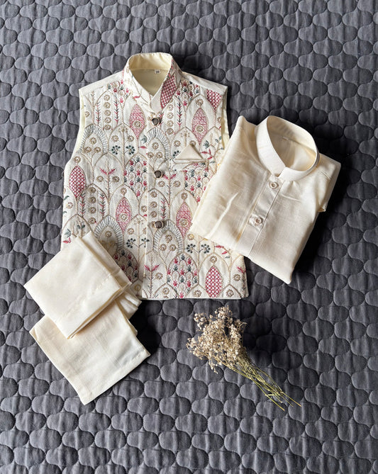 OFF-WHITE EMBROIDERED WAISTCOAT 3PC