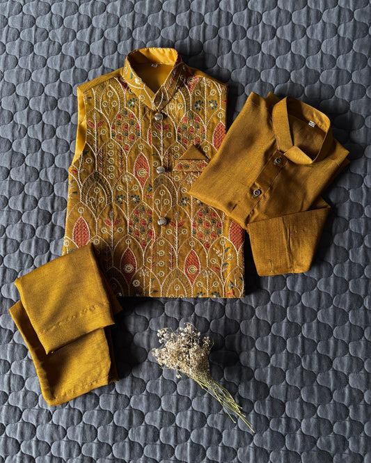 MEHANDI EMBROIDERED WAISTCOAT 3PC