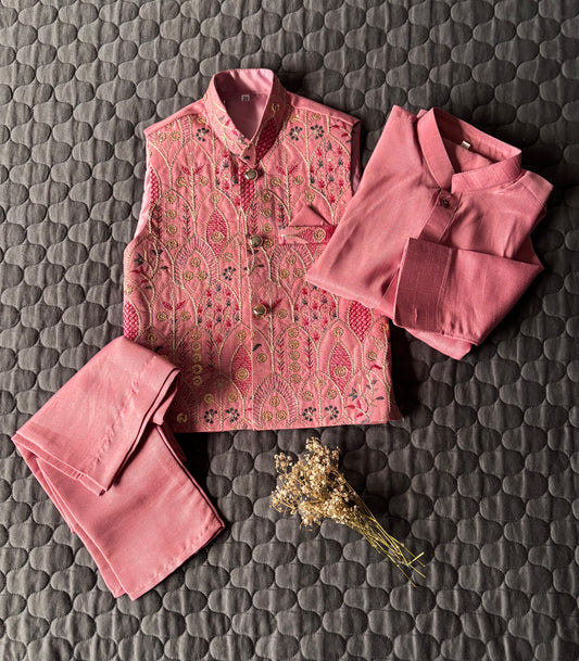 ORCHID PINK EMBROIDERED WAISTCOAT 3PC