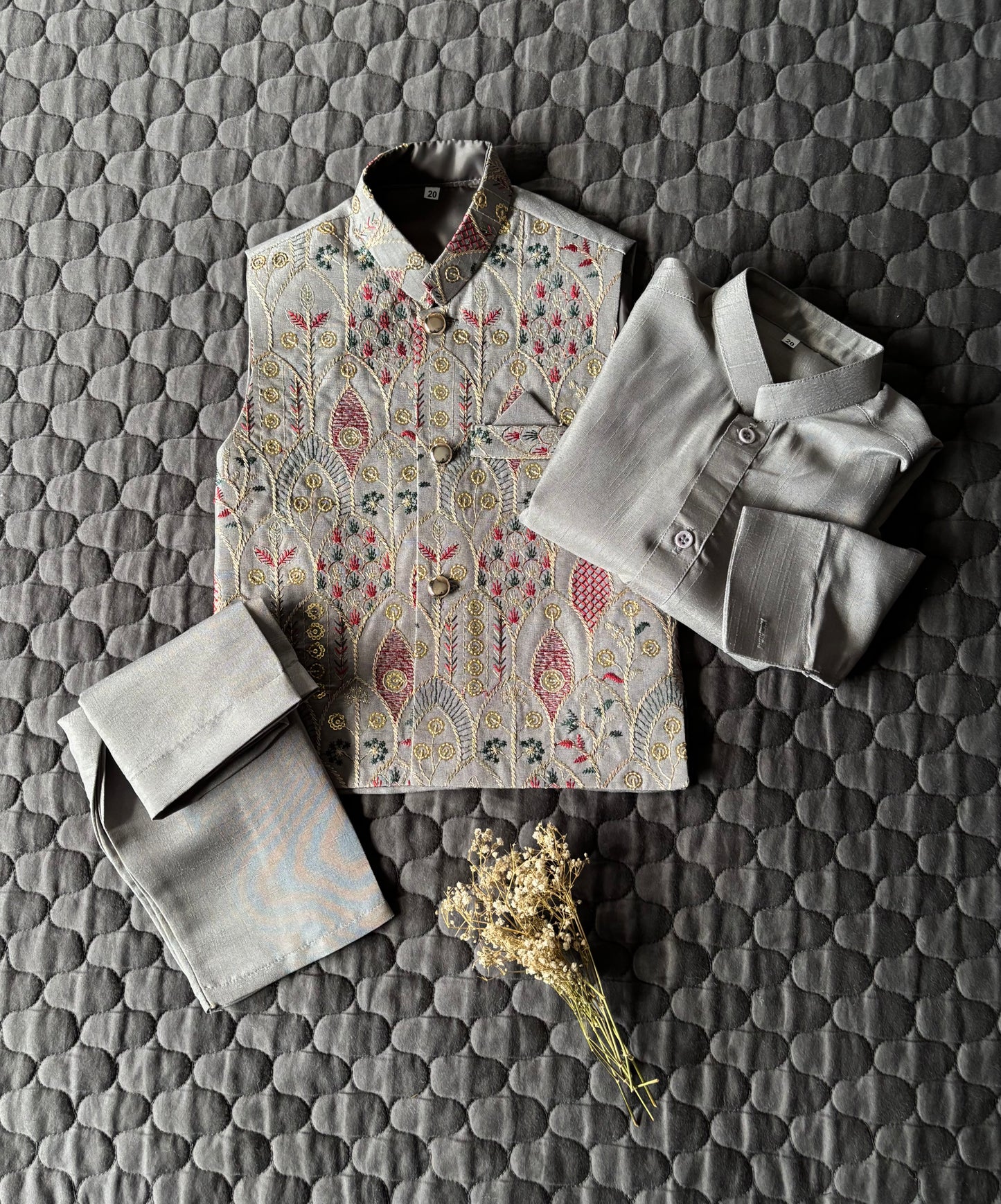 GRAY EMBROIDERED WAISTCOAT 3PC