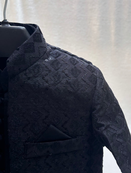Black Embroidered Double Layer Sherwani Suit