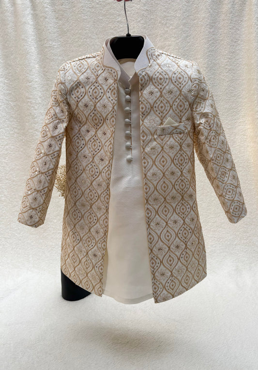 Cream White Embroidered Sherwani Suit