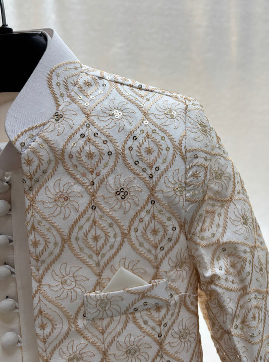 Cream White Embroidered Sherwani Suit