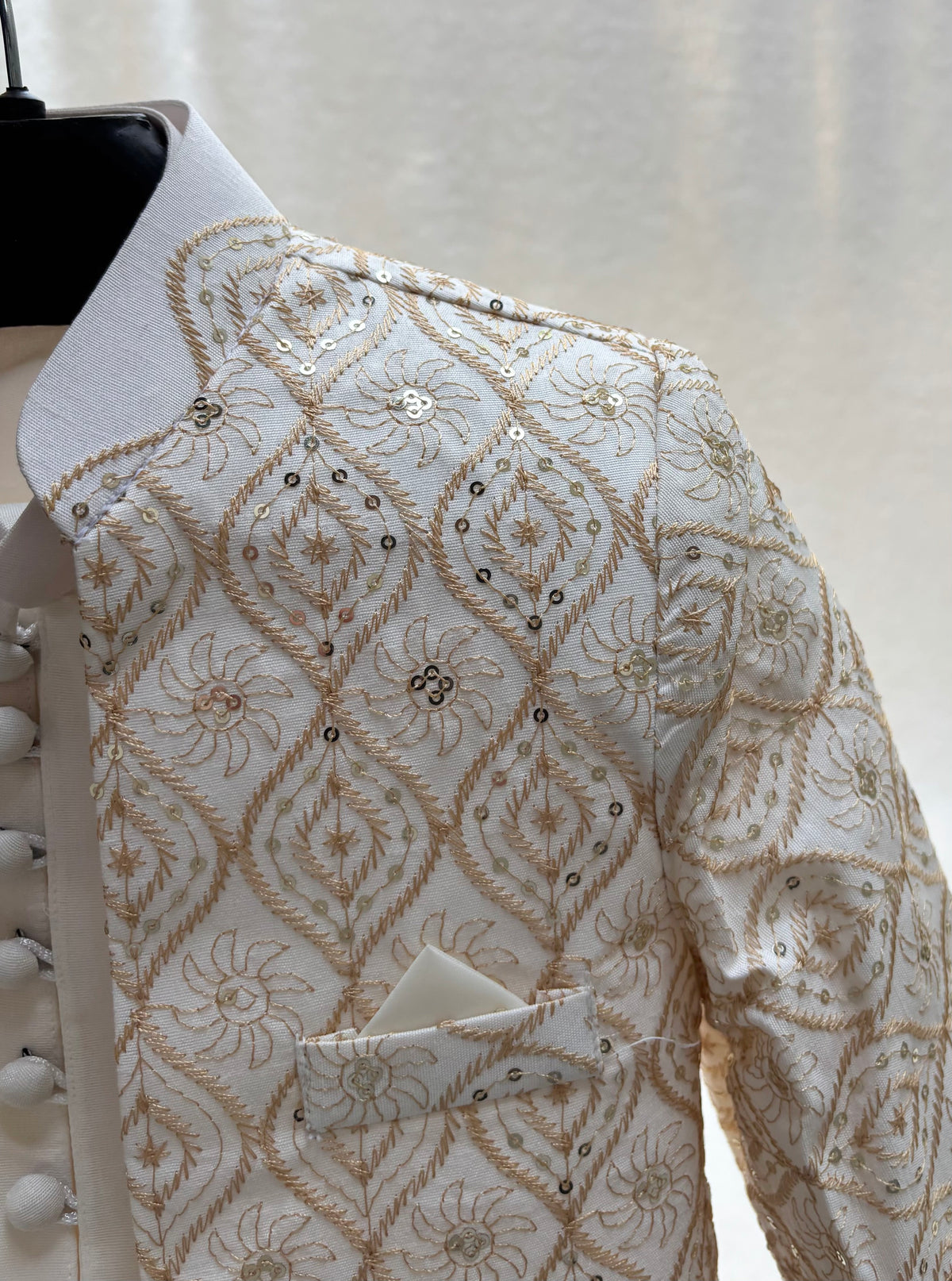 Cream White Embroidered Sherwani Suit
