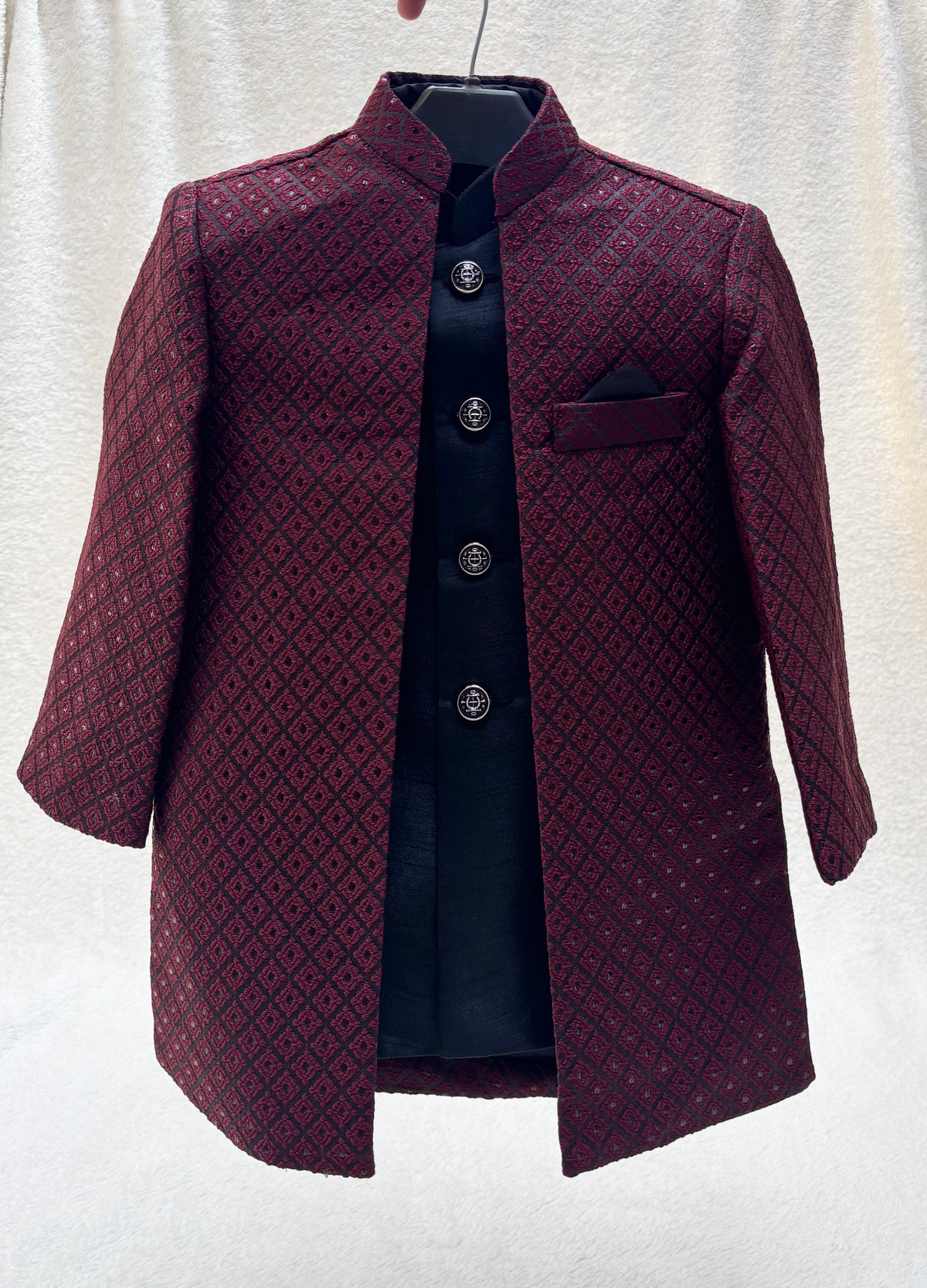 Maroon Self Double Layer Sherwani Suit