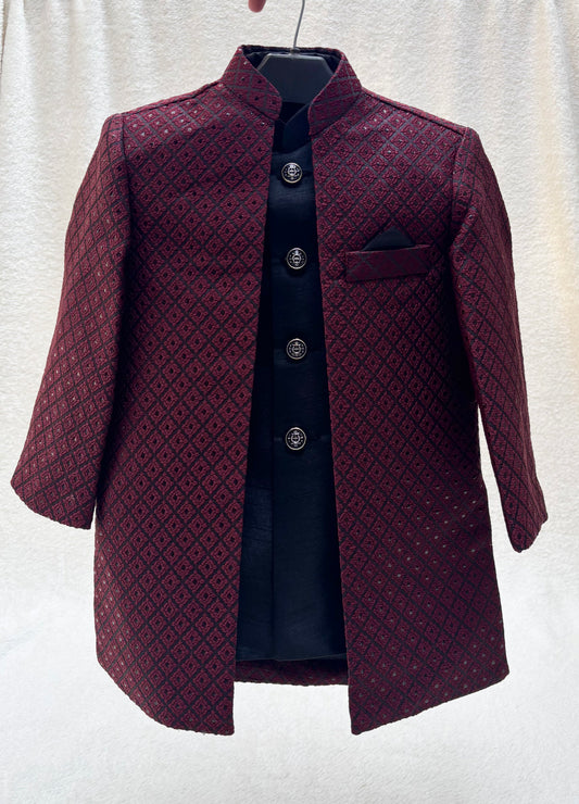 Maroon Self Double Layer Sherwani Suit