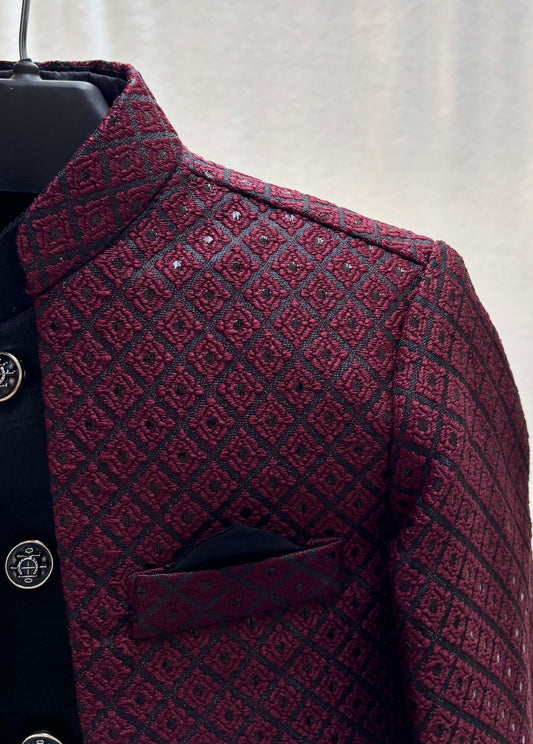 Maroon Self Double Layer Sherwani Suit