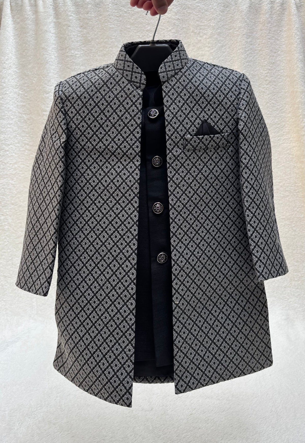 Gray Self Double Layer Sherwani Suit