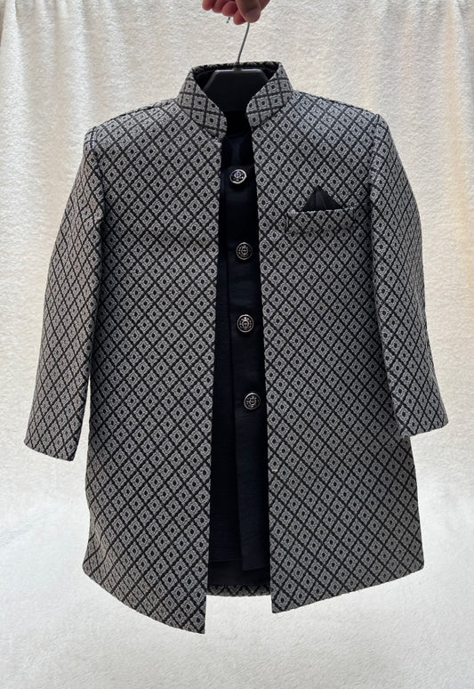 Gray Self Double Layer Sherwani Suit