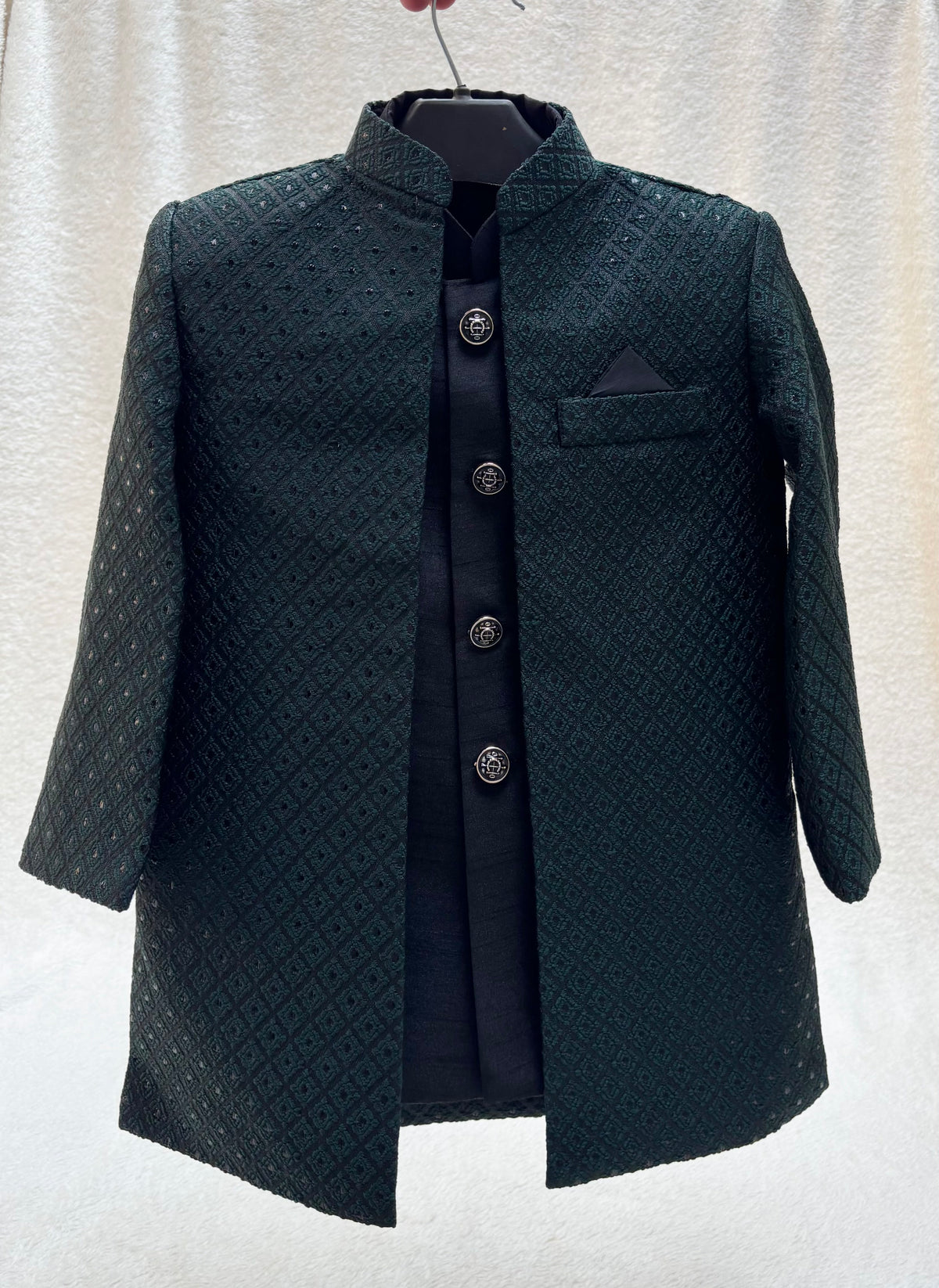 Green Self Double Layer Sherwani Suit