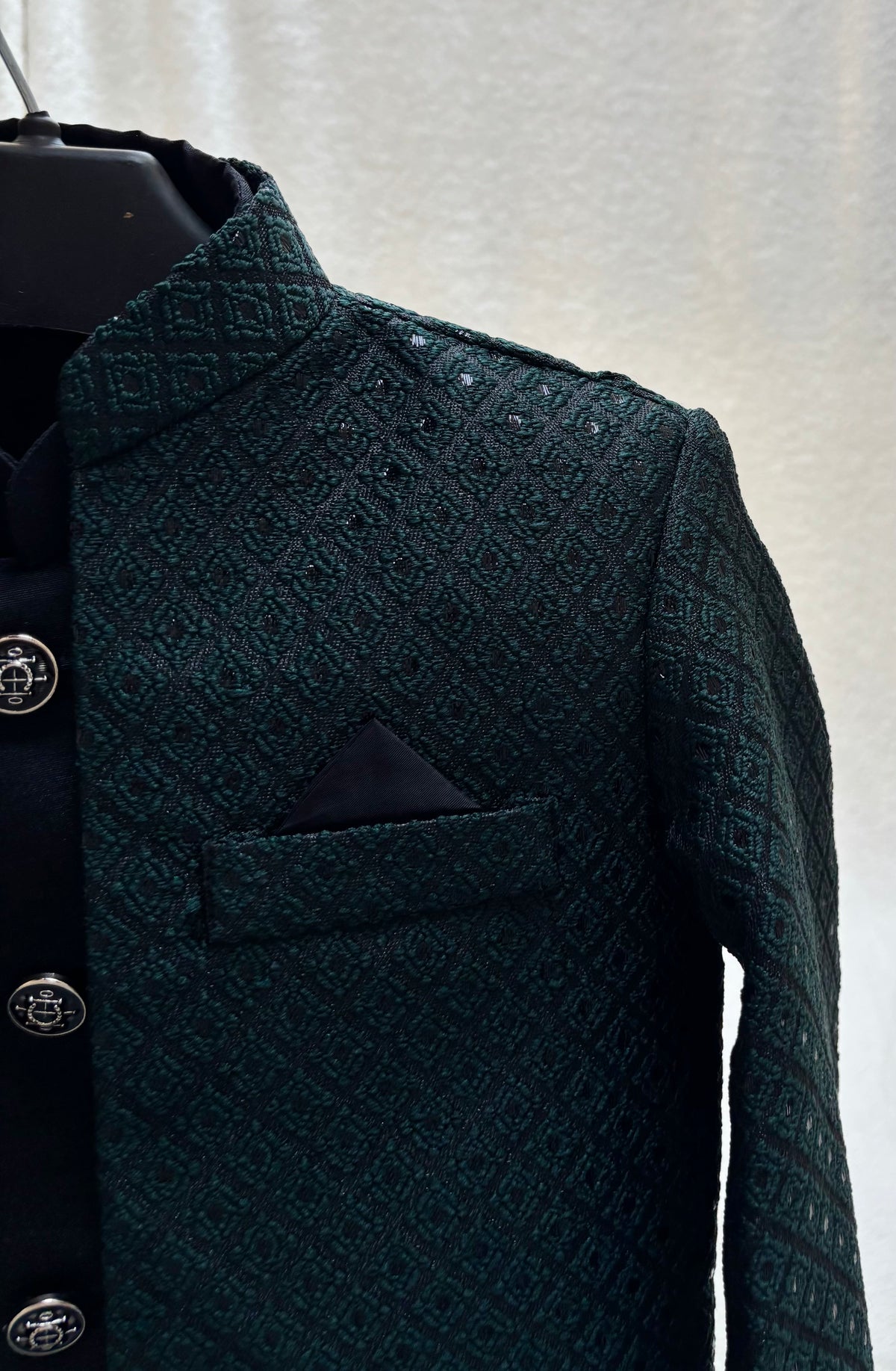 Green Self Double Layer Sherwani Suit