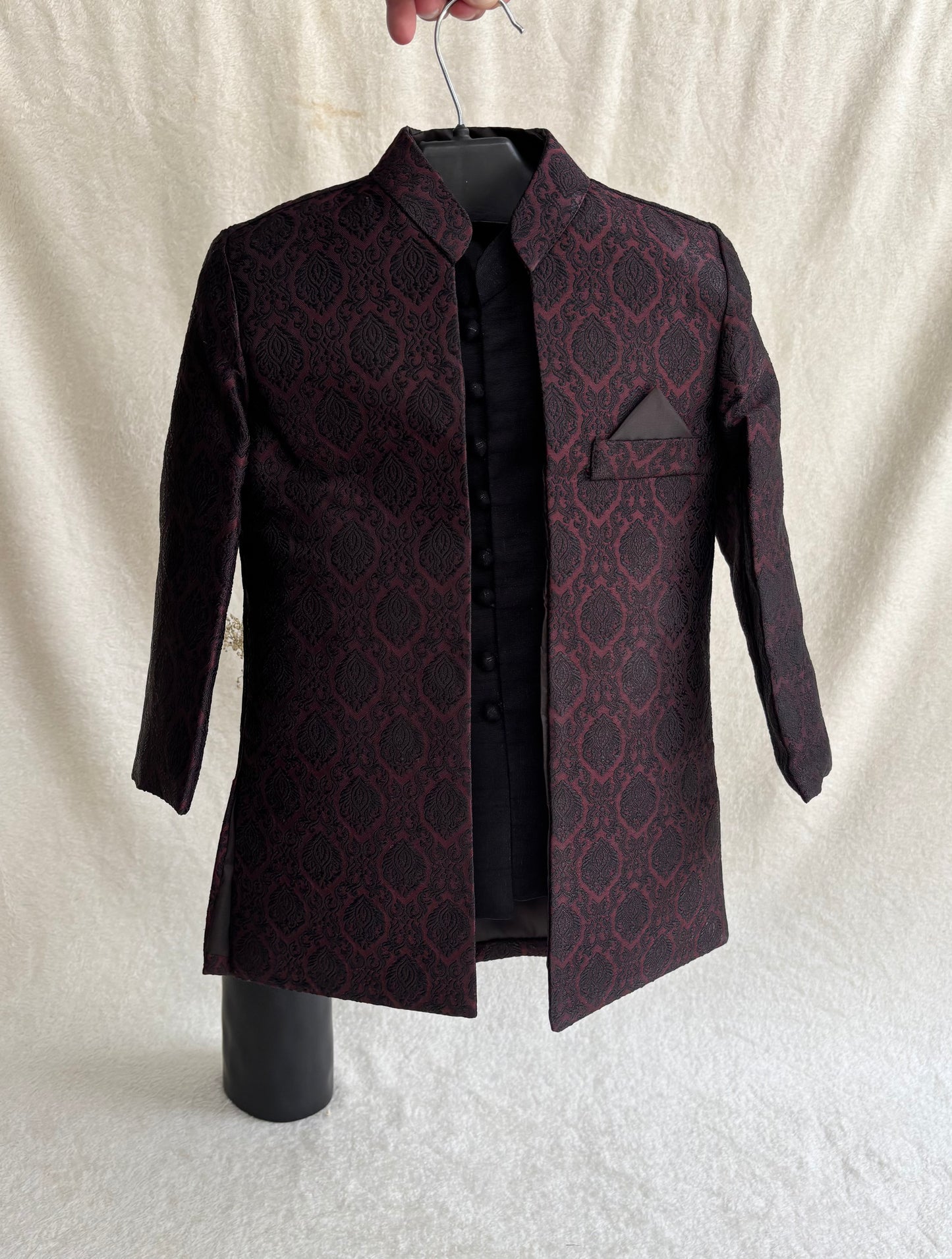 Maroon Self Open Sherwani Suit