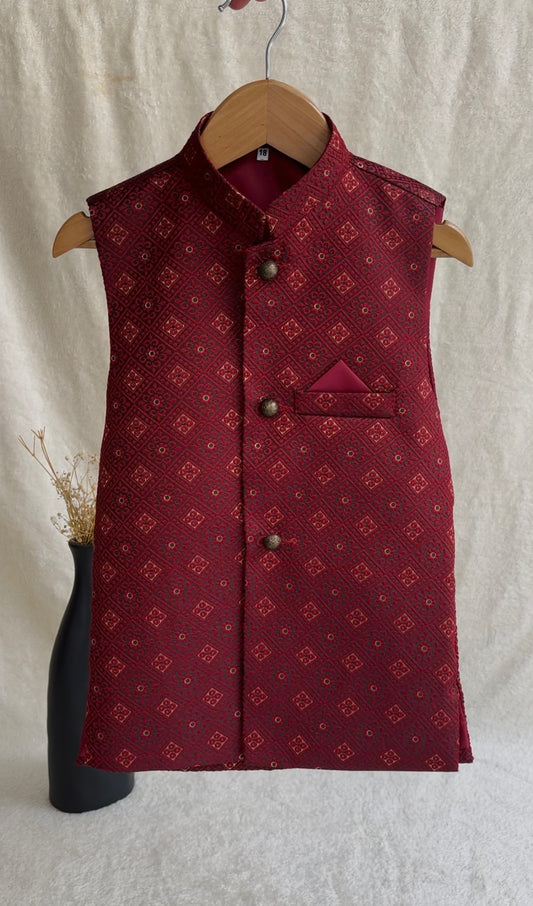 Maroon Self Waistcoat