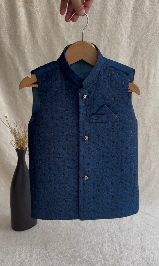 Blue Embroidered Waistcoat