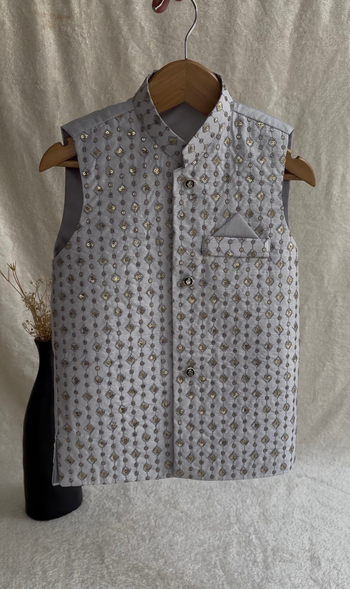 Light Gray Embroidered Waistcoat