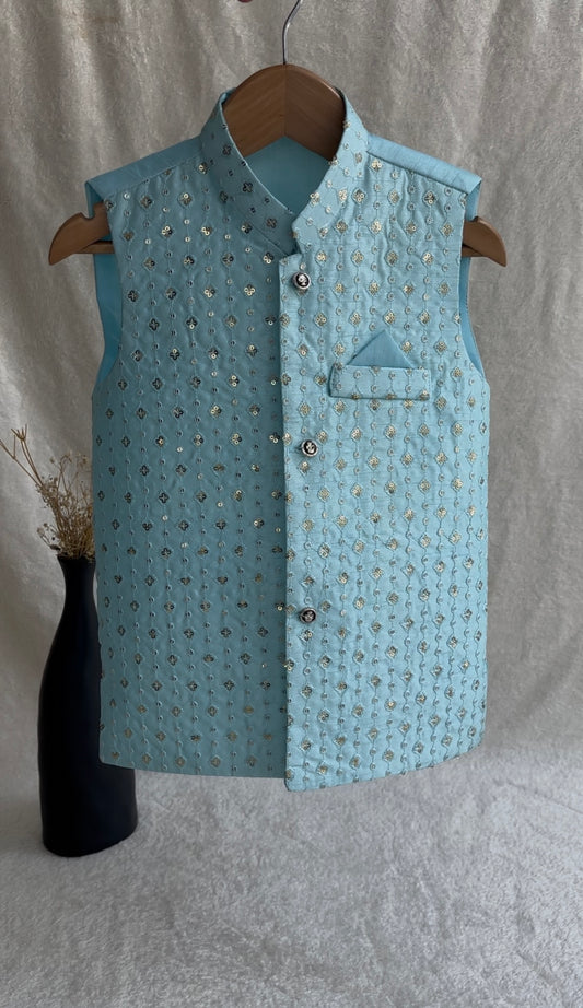 Light Blue Embroidered Waistcoat