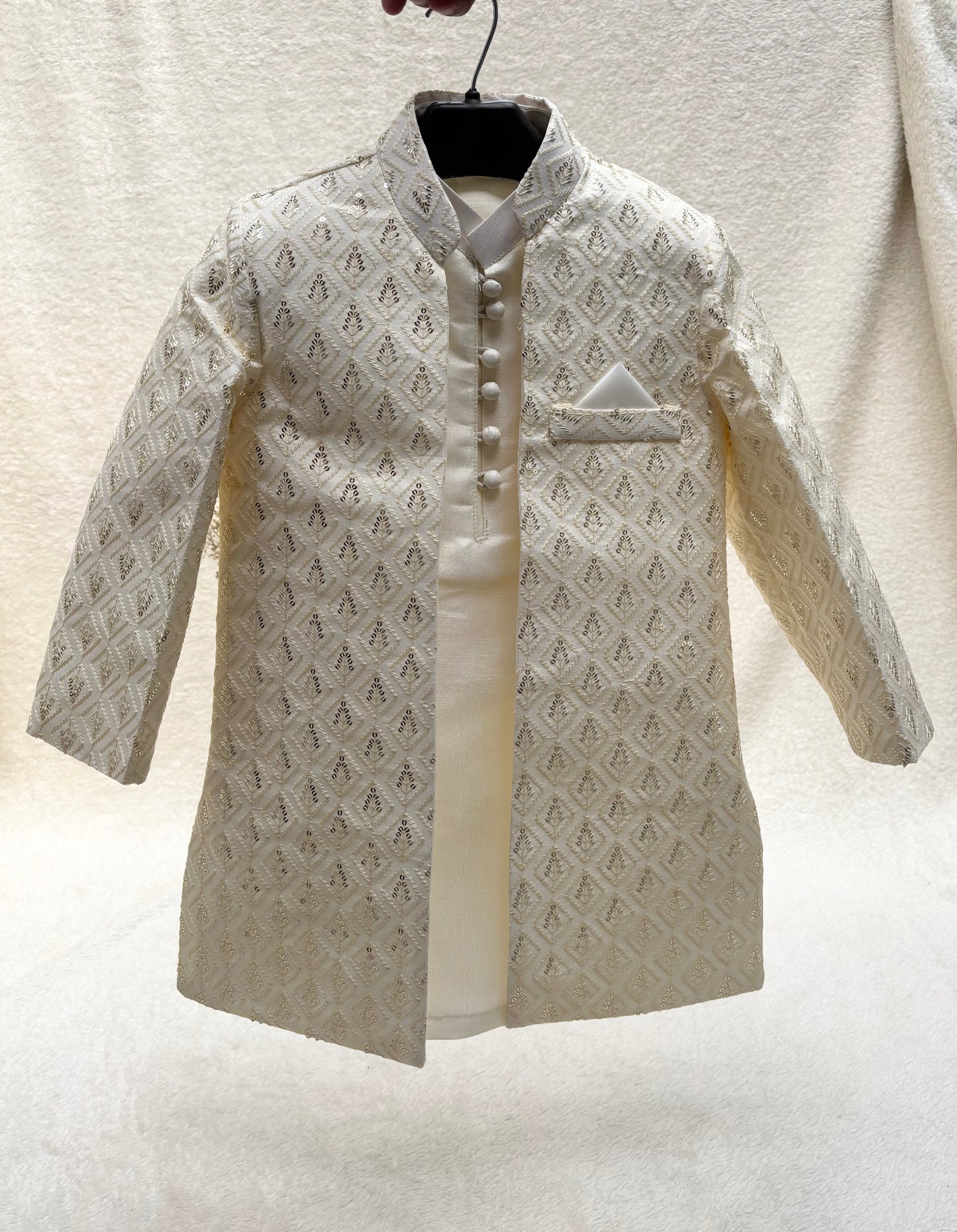 Off-White Embroidered Sherwani Suit (108)
