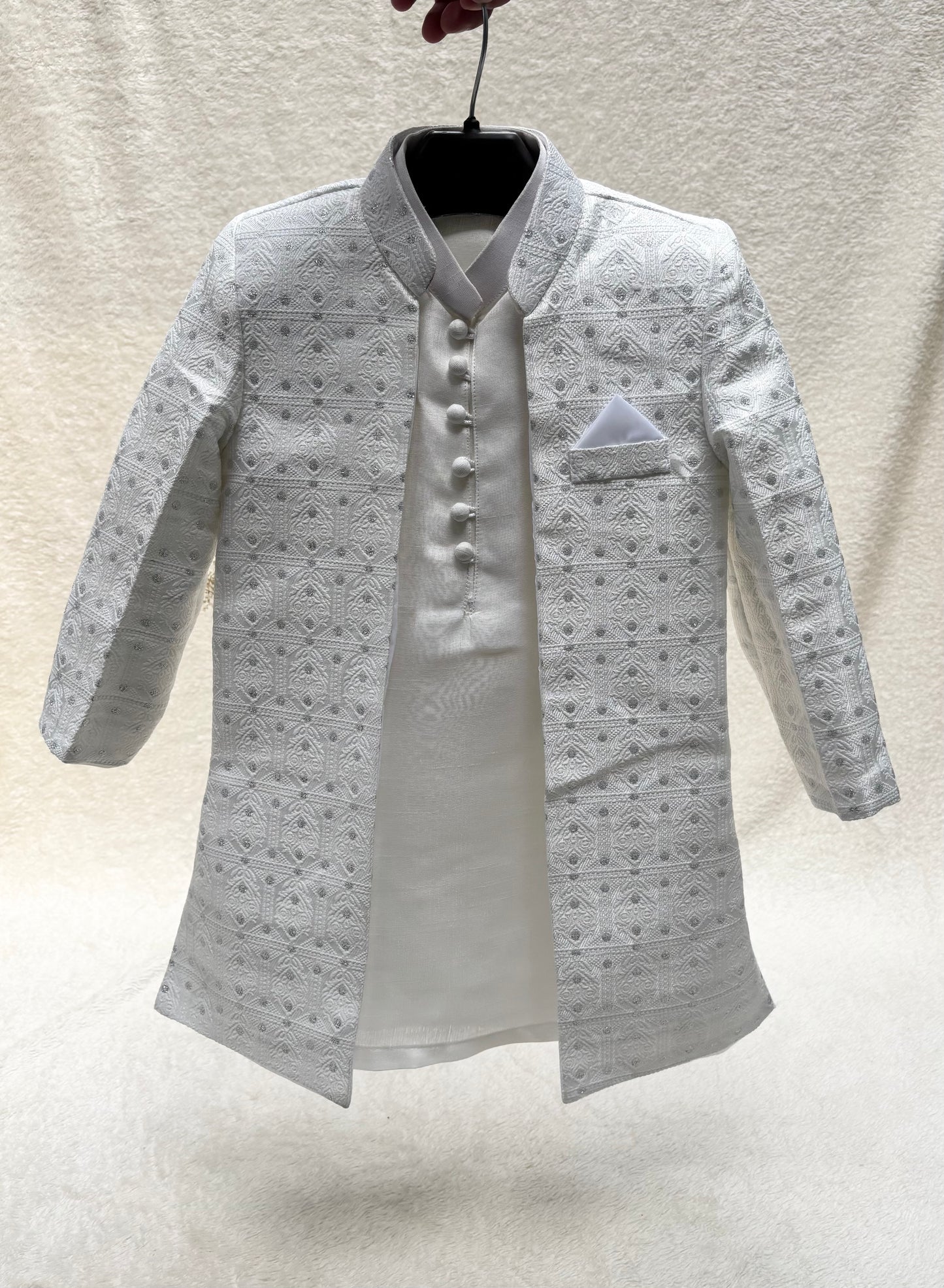 Pure White Self Sherwani Suit