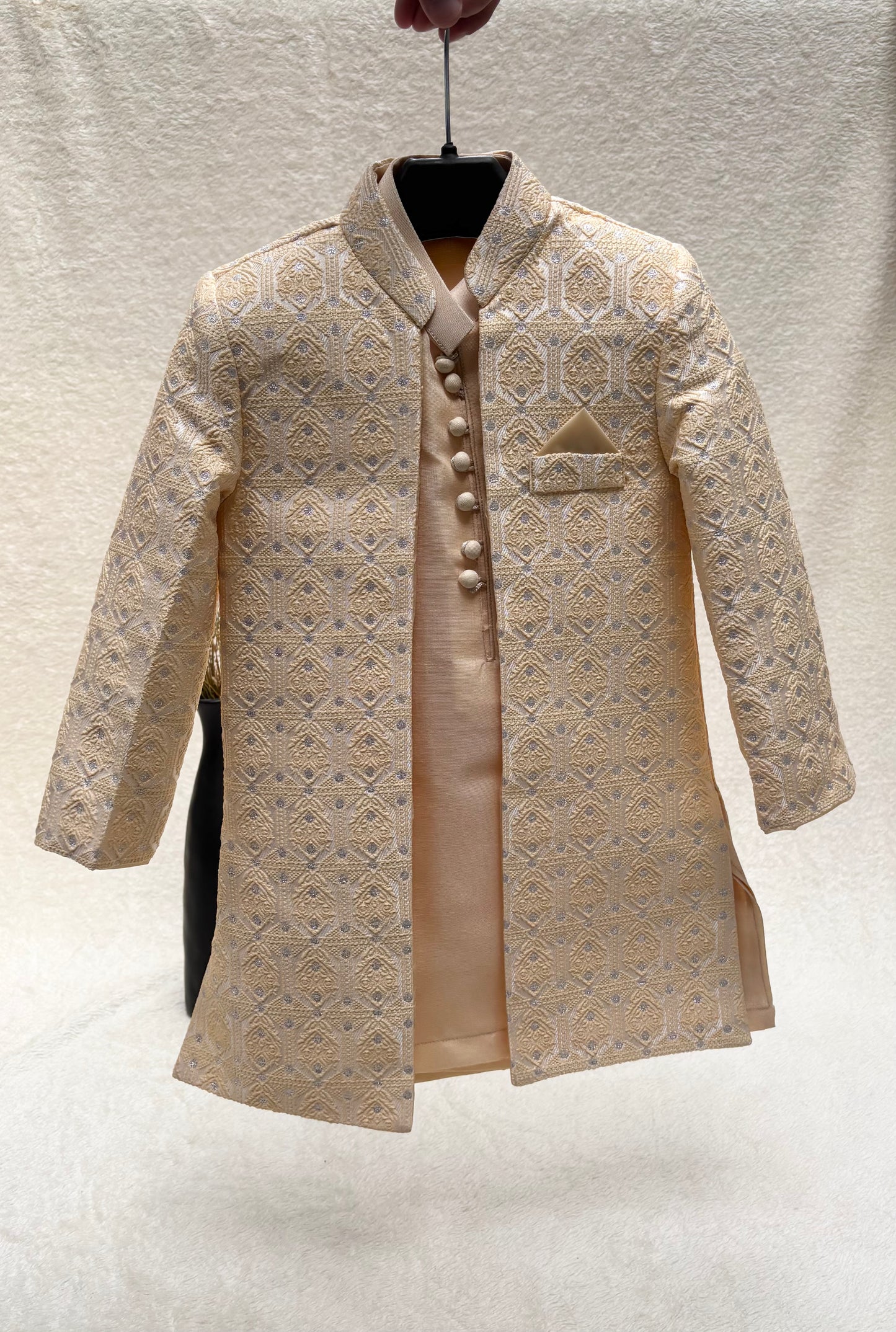 Soft Peach Self Sherwani Suit