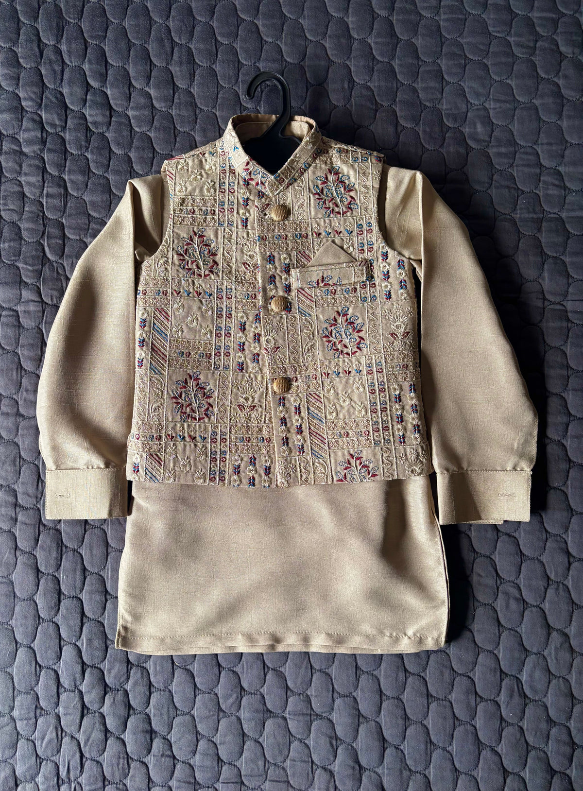 BEIGE EMBROIDERED WAISTCOAT 3PC (WC2)
